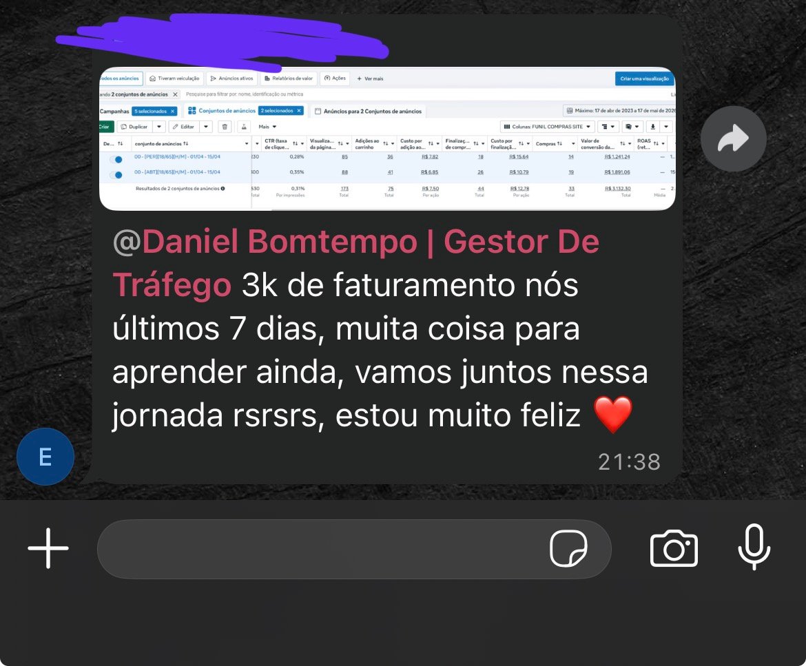 Aluno comemora 3k de faturamento nos últimos 7 dias
